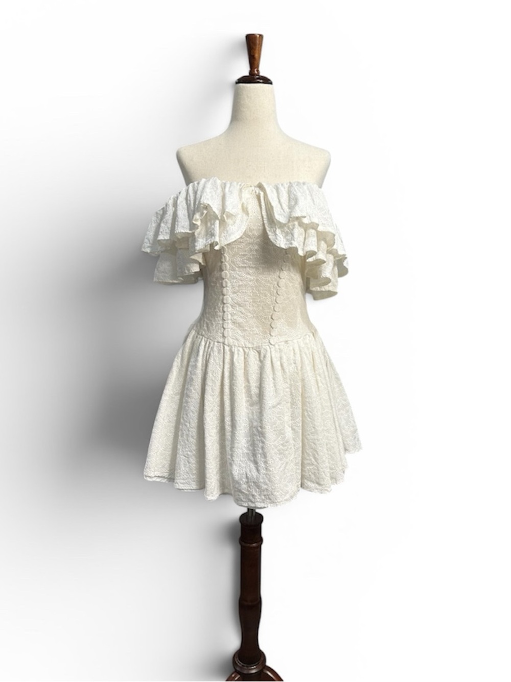 Mini Dress YAM Capri Italy Luxury White Eyelet Ruffle Corset Drop Waist S / M